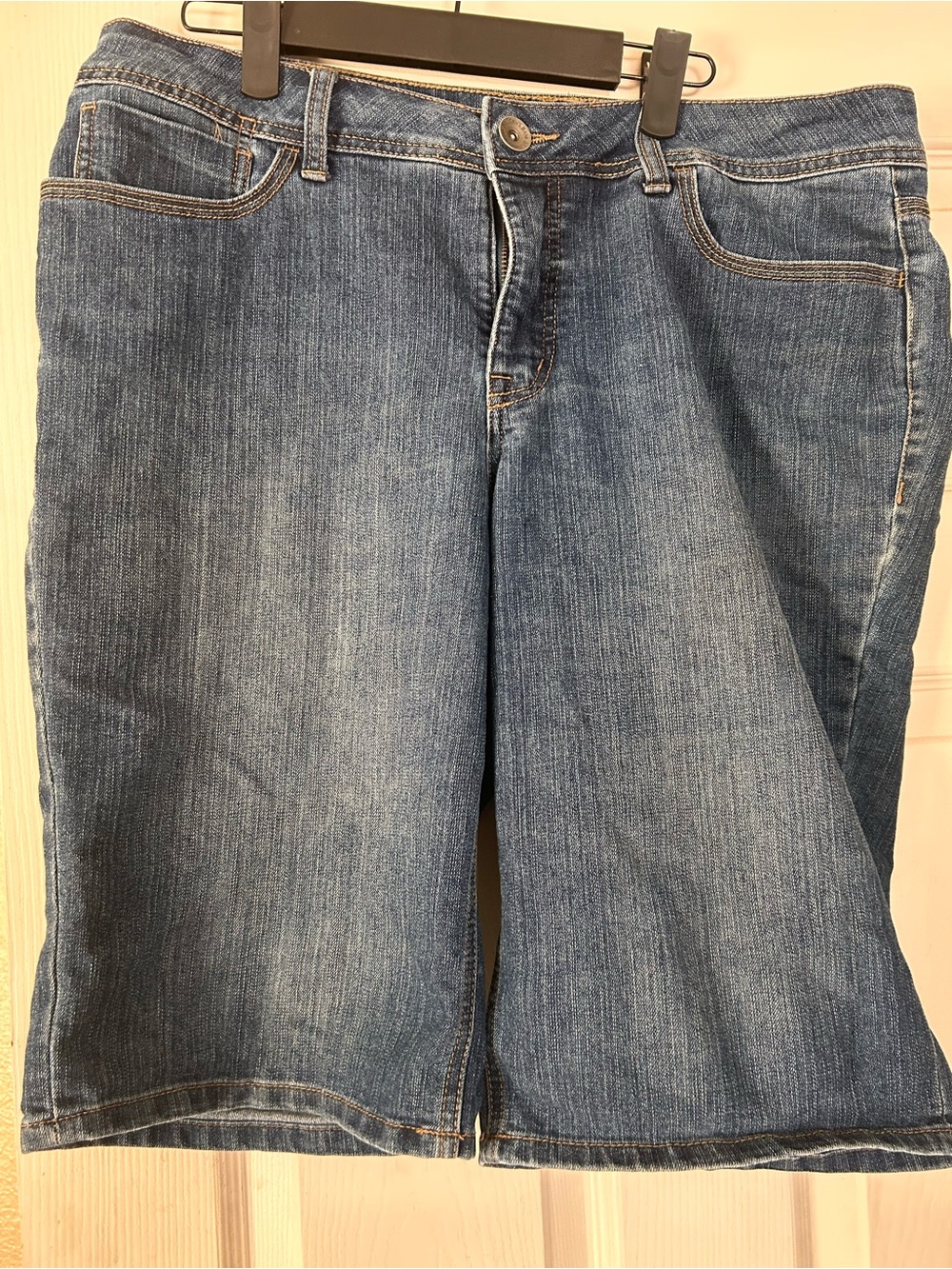 St. John's Bay Blue Denim Shorts with Contrast Gold Stitching